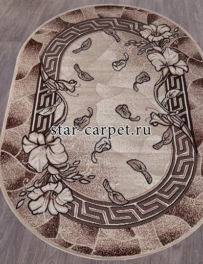 Овальный ковер gavana-d201 цвет бежевый цветы лилия