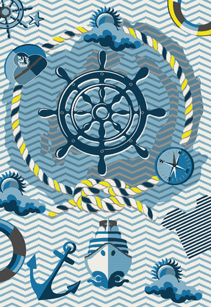 Детский прямоугольный ковер Белка Фэнси 20722-22088 с морской темой, голубой (Россия)