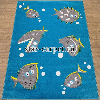 Детский прямоугольный ковер Фэнси 20740-22088 с рыбами, синий (Россия)