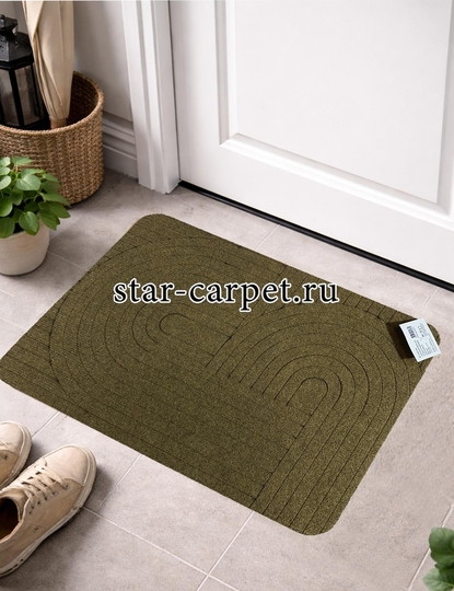 Коврик придверный в прихожую Graily, коричневый 'Лазер', рисунок круг
