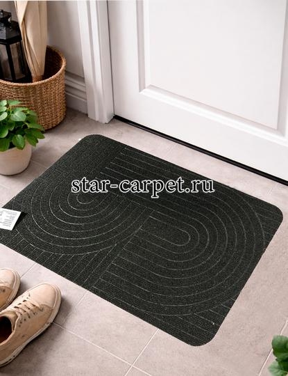 Коврик придверный в прихожую Graily, черный 'Лазер', рисунок круг