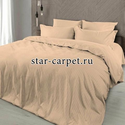 Постельное белье страйп сатин 2 спальное caramel cream, хлопок
