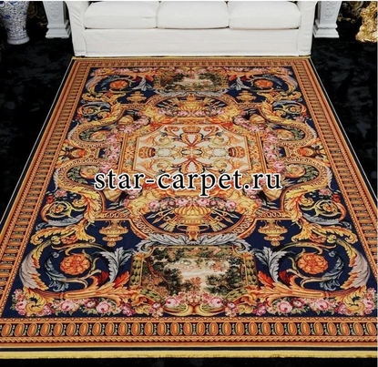 Ковер STAR CARPET Eternite, прямоугольный, 2x3 м, бархат, цвет темно-синий, бежевый, золотистый, розовый