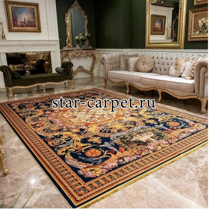 Ковер STAR CARPET Eternite, прямоугольный, 2x3 м, бархат, цвет темно-синий, бежевый, золотистый, розовый