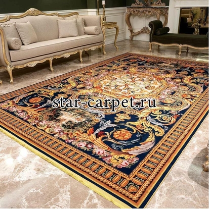 Ковер STAR CARPET Eternite, прямоугольный, 2x3 м, бархат, цвет темно-синий, бежевый, золотистый, розовый
