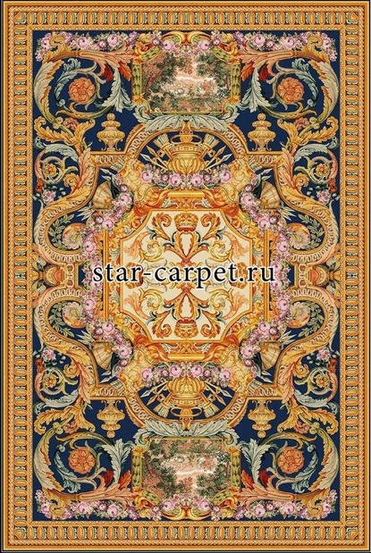 Ковер STAR CARPET Eternite, прямоугольный, 2x3 м, бархат, цвет темно-синий, бежевый, золотистый, розовый